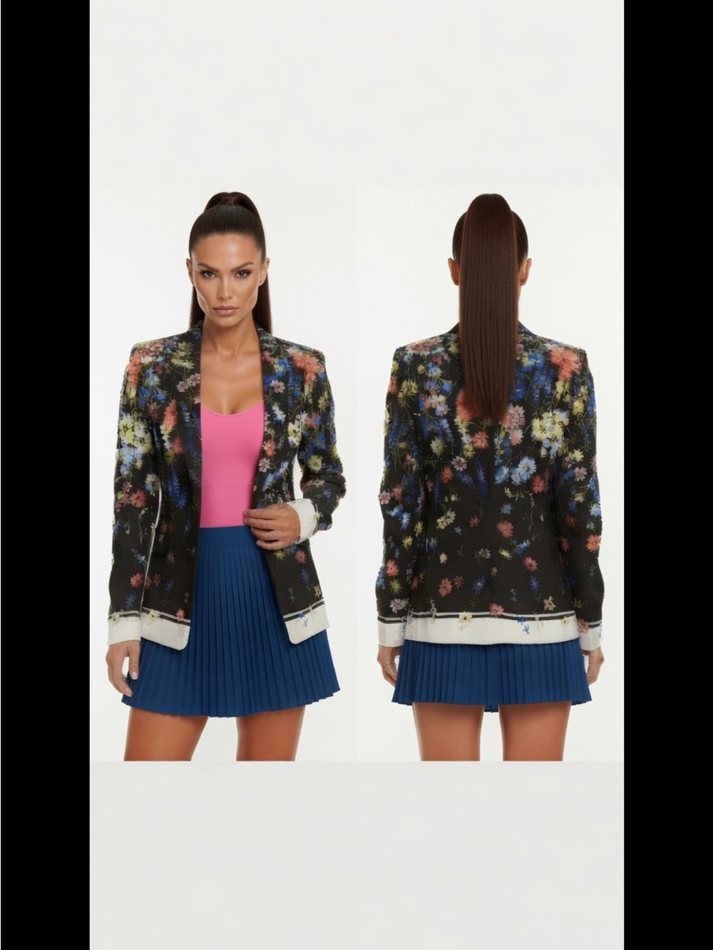 Escada Black Floral Blazer with Cream Trim